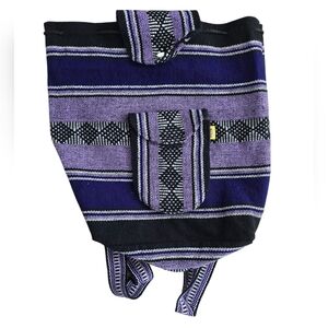 Vintage Artesanias Pinzon Unisex Purple& Black Aztec Woven Backpack